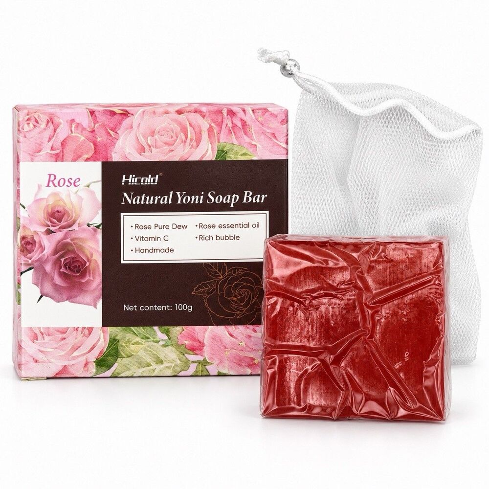 Hicold Rose Yoni Soap Bar 100g Feminine Body Cleansing Soap + Foaming Net